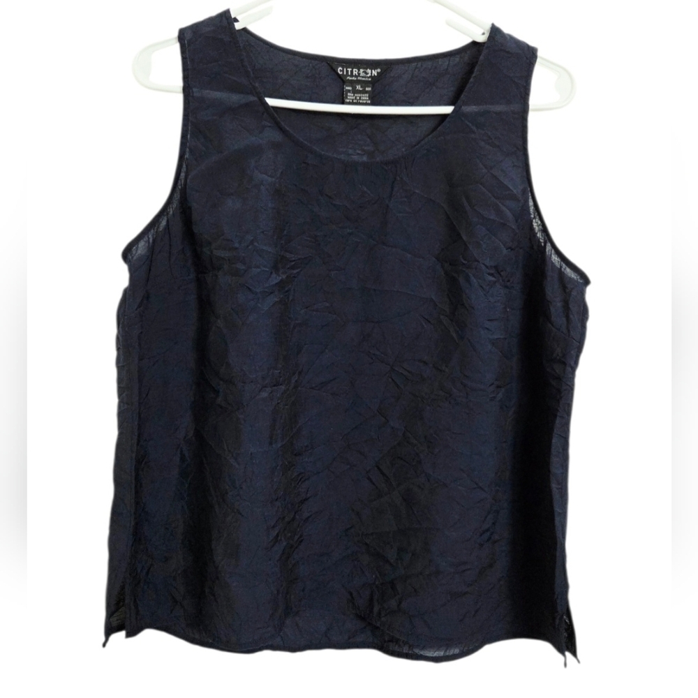 CITRON Santa Monica Sleeveless Tank Top Blouse Women's XL Navy Crinkled‎ Shell